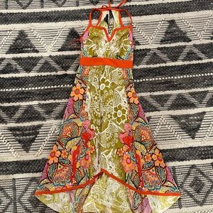 Gorgeous Nine West floral high low open back tie dress EUC aside 4